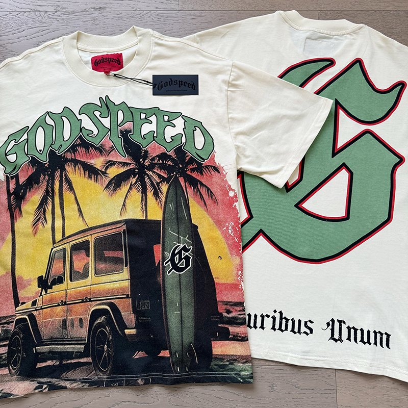 Godspeed Cream Sunset Car Graphic T-Shirt ¡ª context