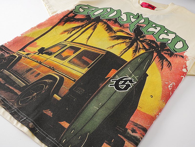 Godspeed Cream Sunset Car Graphic T-Shirt ¡ª detail