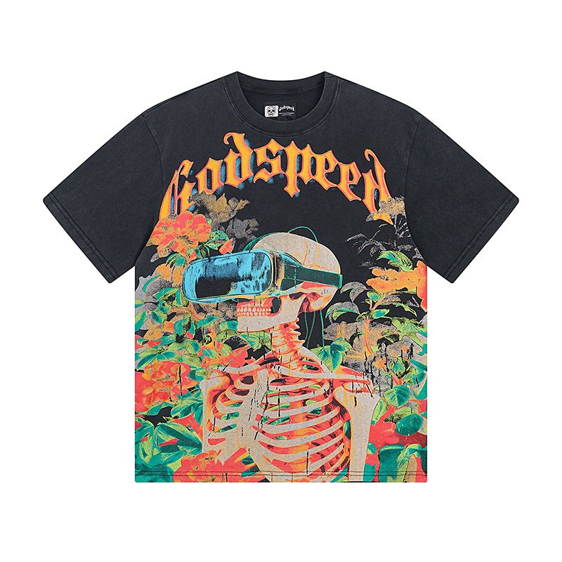 Godspeed Skeleton & Floral Washed Graphic T-Shirt ¡ª hero