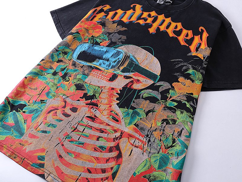 Godspeed Skeleton & Floral Washed Graphic T-Shirt ¡ª detail