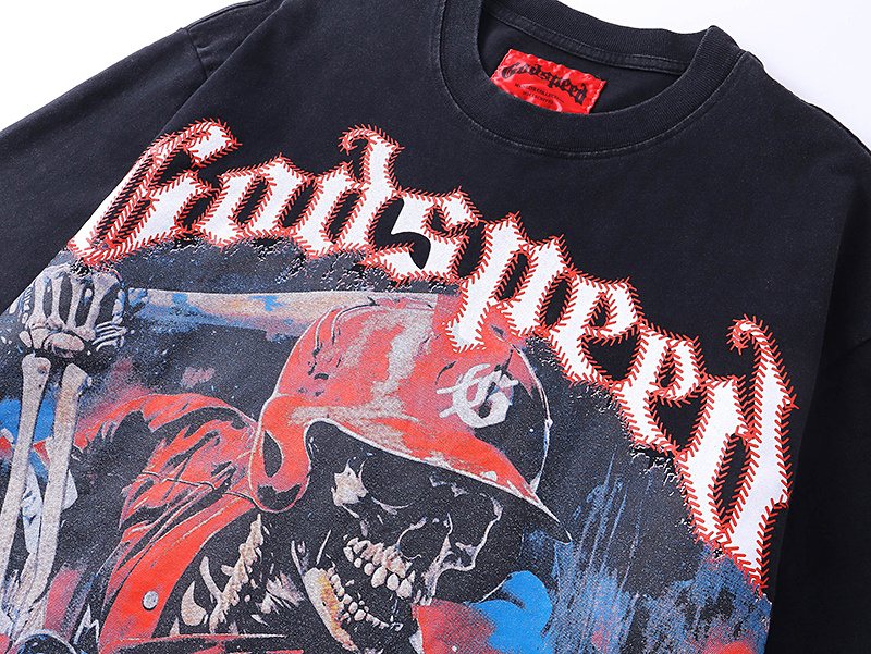 Godspeed Baseball Skull Graphic T-Shirt ¡ª detail