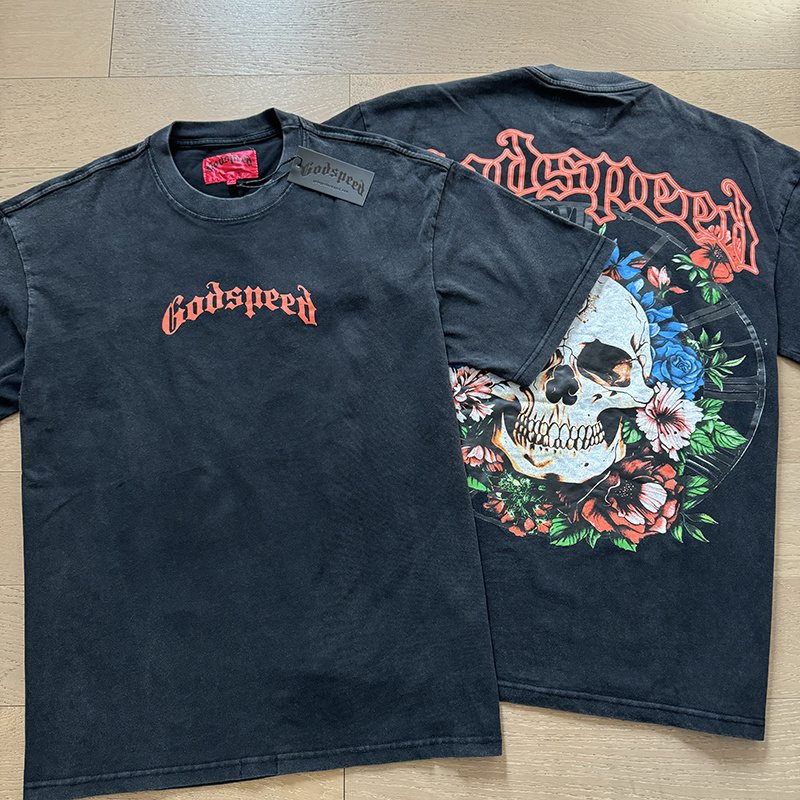 Godspeed Washed Black Skull Floral Graphic T-Shirt ¡ª comparison