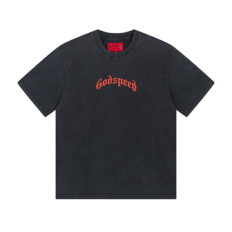 Godspeed Washed Black Skull Floral Graphic T-Shirt ¡ª front