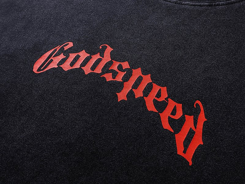 Godspeed Washed Black Skull Floral Graphic T-Shirt ¡ª detail