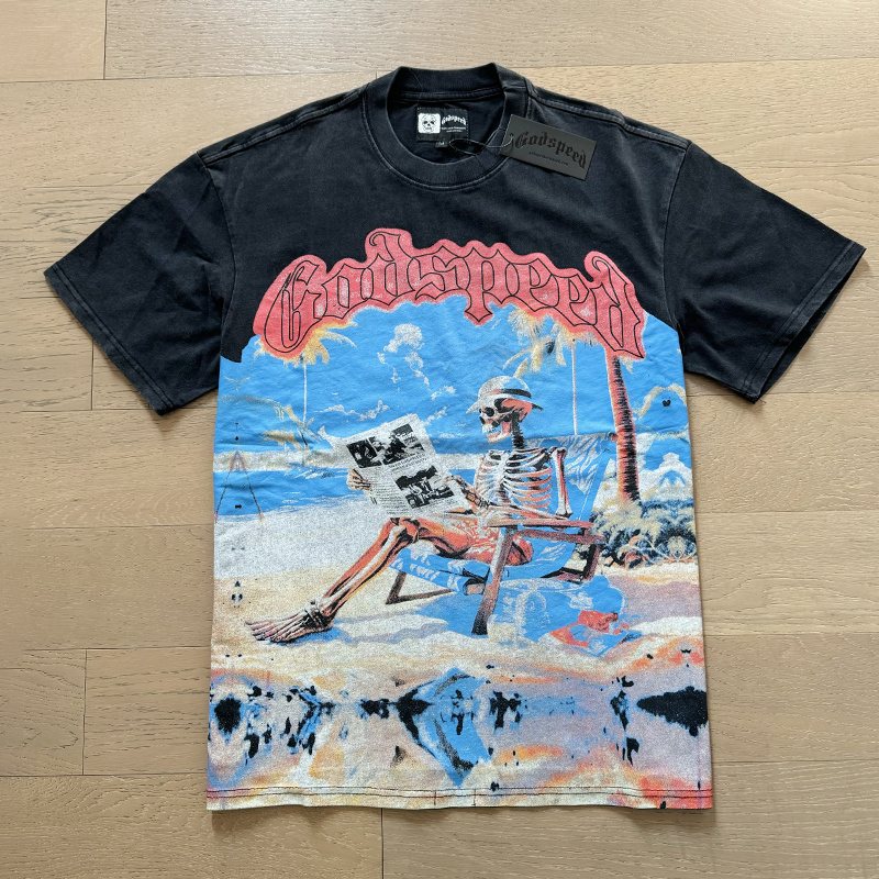 Godspeed Beach Skeleton Graphic T-Shirt ¡ª front