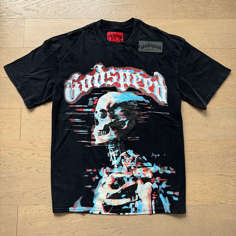 Godspeed Washed Black Skull Graphic T-Shirt ¡ª front