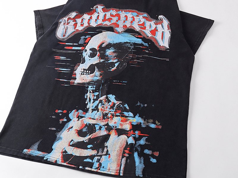 Godspeed Washed Black Skull Graphic T-Shirt ¡ª detail