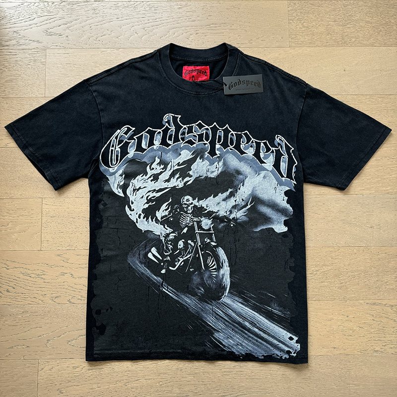 Godspeed Washed Black Motorcycle Graphic T-Shirt ¡ª front