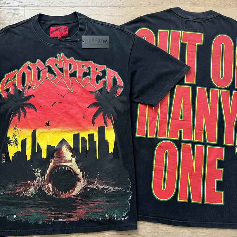 Godspeed Shark Sunset Graphic T-Shirt ¡ª context