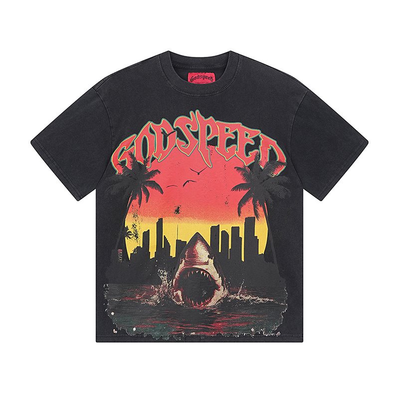 Godspeed Shark Sunset Graphic T-Shirt ¡ª hero