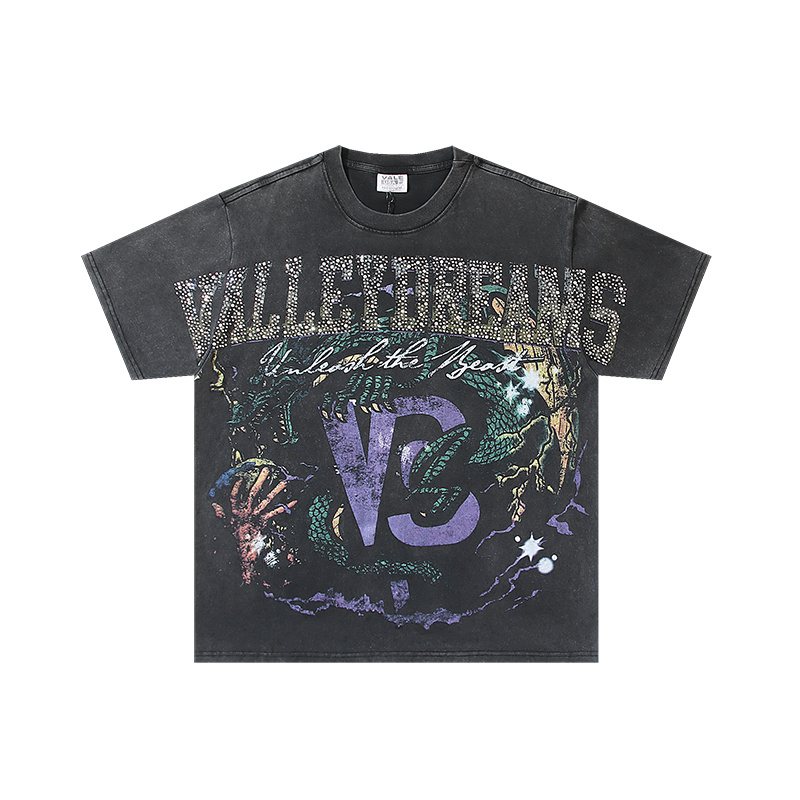 VALE USA Rhinestone Graphic Washed Black T-Shirt ¡ª hero