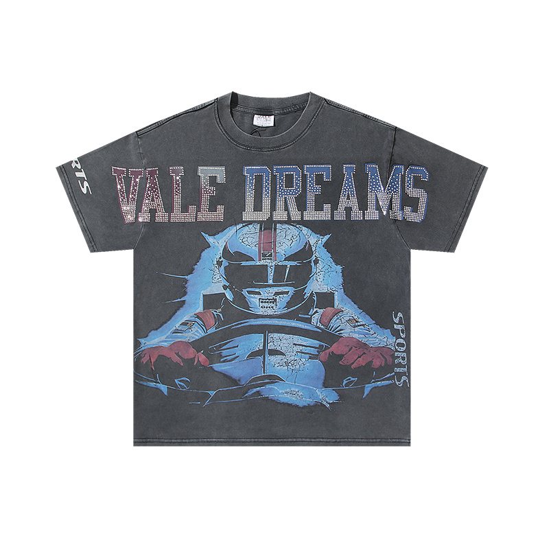 VALE USA Rhinestone Football Graphic Washed T-Shirt ¡ª hero