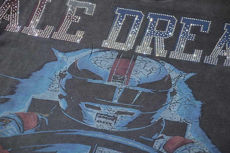VALE USA Rhinestone Football Graphic Washed T-Shirt ¡ª detail