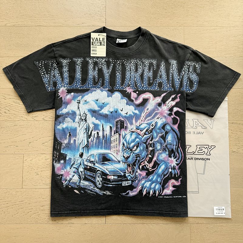 VALE USA Washed Black Rhinestone Graphic T-Shirt ¡ª context
