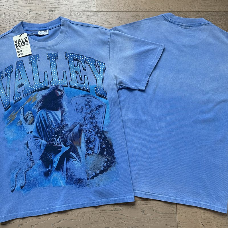 VALE USA Washed Light Blue Rhinestone Graphic T-Shirt ¡ª context