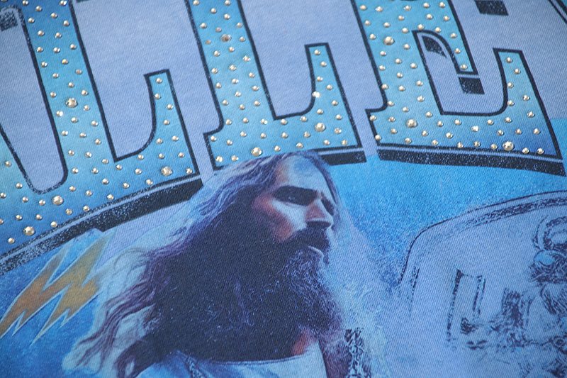 VALE USA Washed Light Blue Rhinestone Graphic T-Shirt ¡ª detail