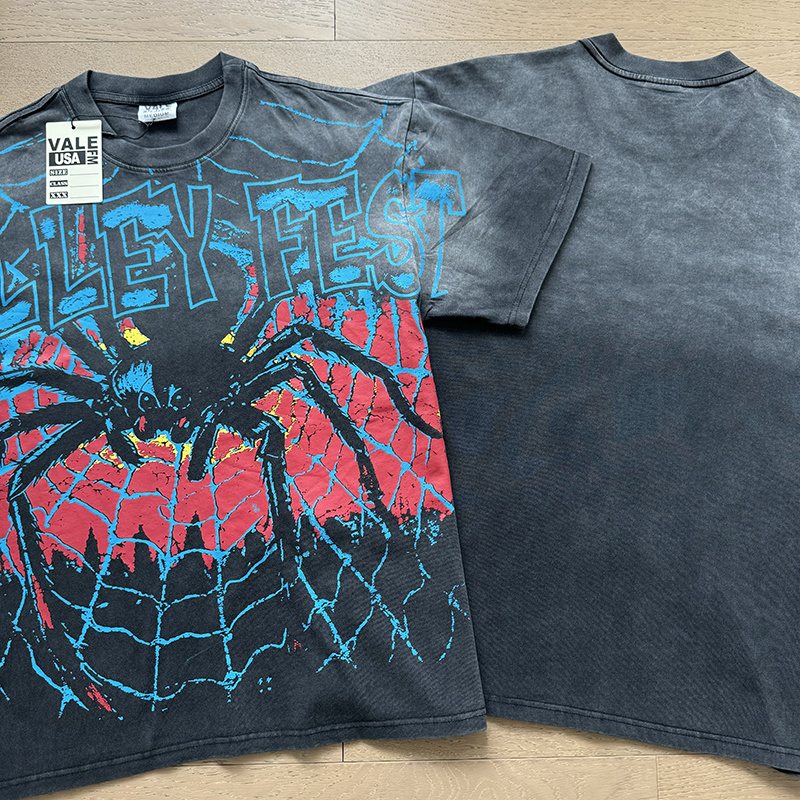 VALE USA Spider Festival Graphic Washed Black T-Shirt ¡ª front