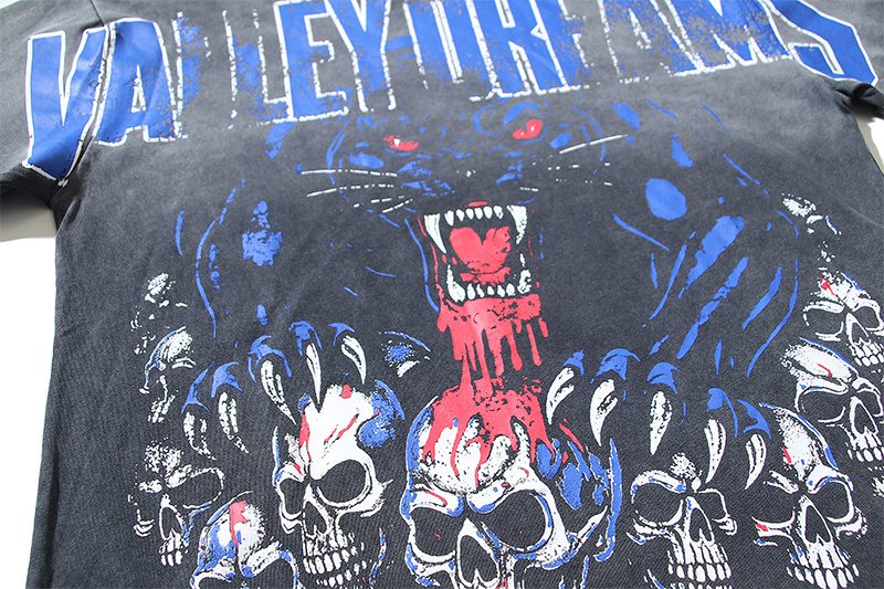 VALE USA Panther & Skull Washed Black Graphic T-Shirt ¡ª detail