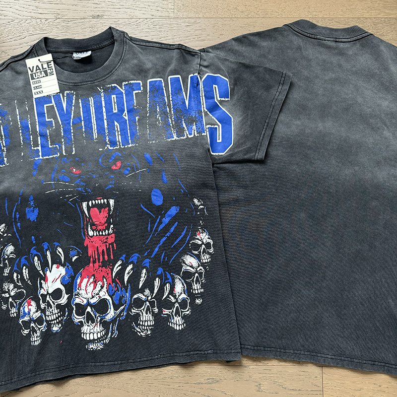 VALE USA Panther & Skull Washed Black Graphic T-Shirt ¡ª context