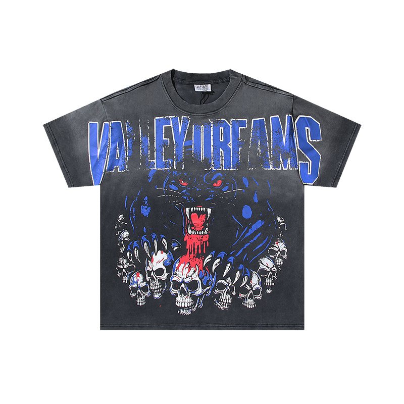 VALE USA Panther & Skull Washed Black Graphic T-Shirt ¡ª hero