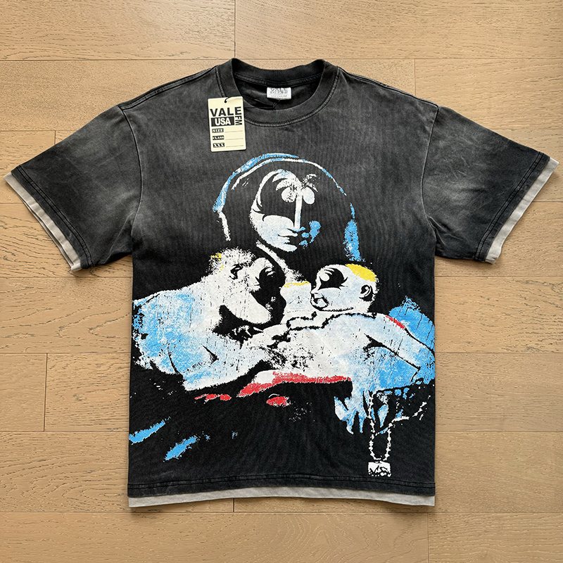 VALE USA Distressed Graphic Washed Short-Sleeve T-Shirt ¡ª front