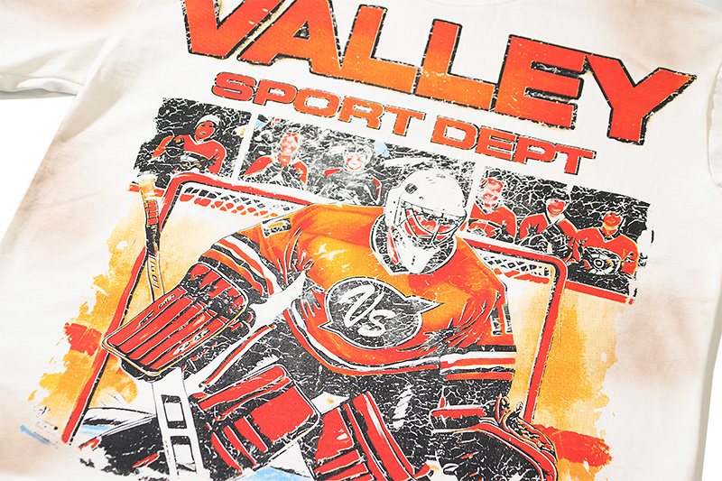 VALE USA Washed Cream Hockey Graphic T-Shirt ¡ª detail