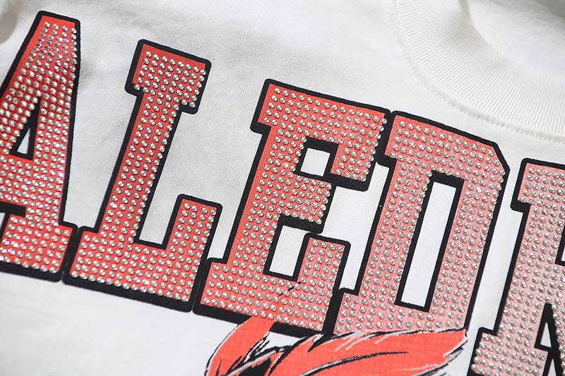 VALE USA Washed White Rhinestone Graphic T-Shirt ¡ª detail