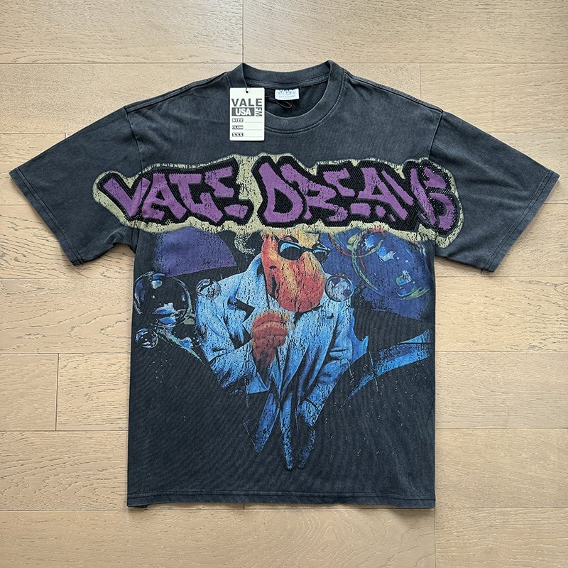 VALE USA Washed Black Rhinestone Graphic T-Shirt ¡ª front