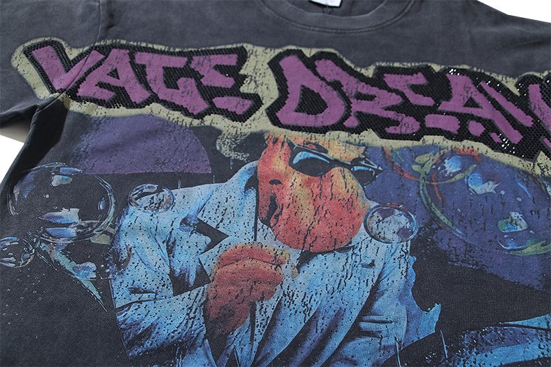 VALE USA Washed Black Rhinestone Graphic T-Shirt ¡ª detail