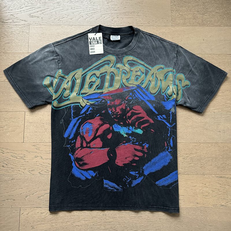 VALE USA Washed Black Front Graphic T-Shirt ¡ª front