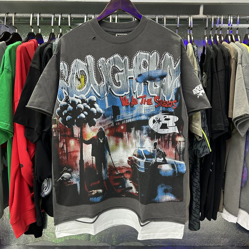 Rough Play Dark Gray Skull City Graphic T-Shirt ¡ª context