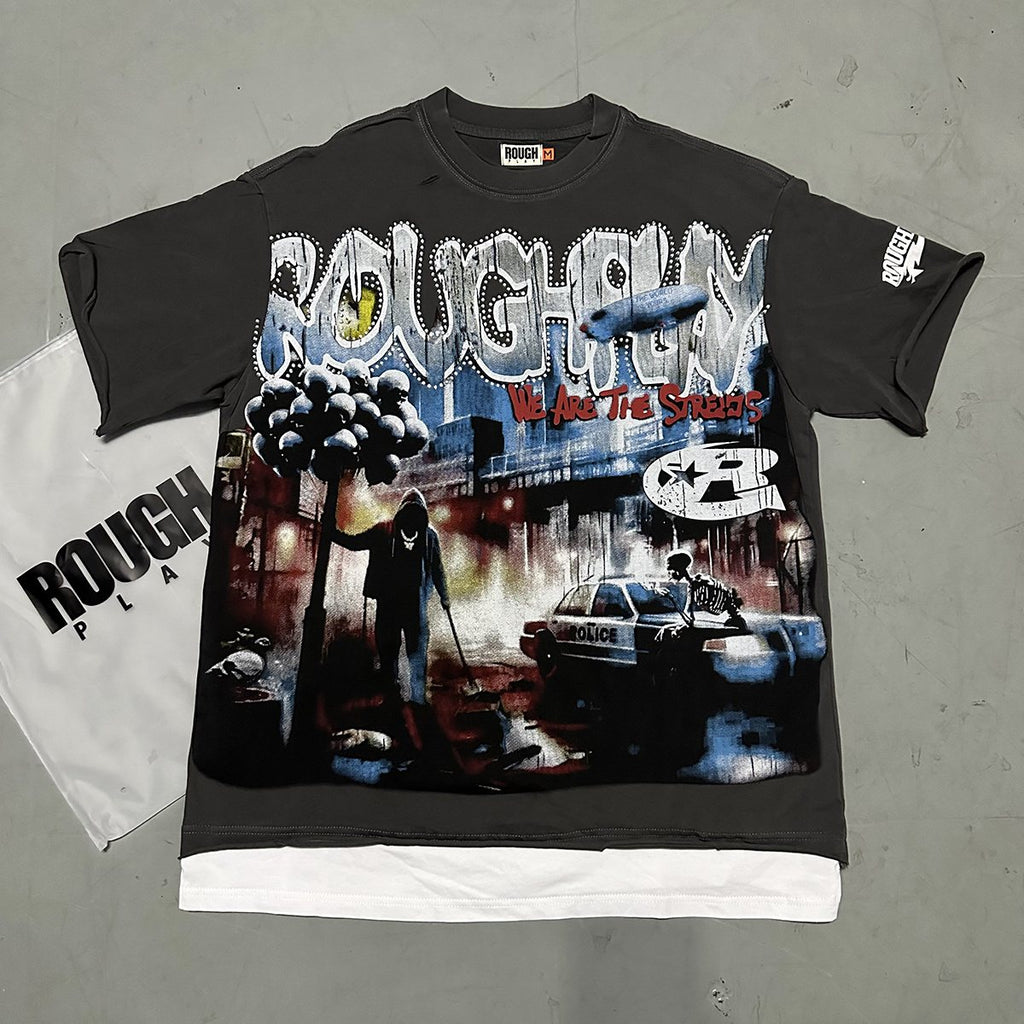 Rough Play Dark Gray Skull City Graphic T-Shirt ¡ª context