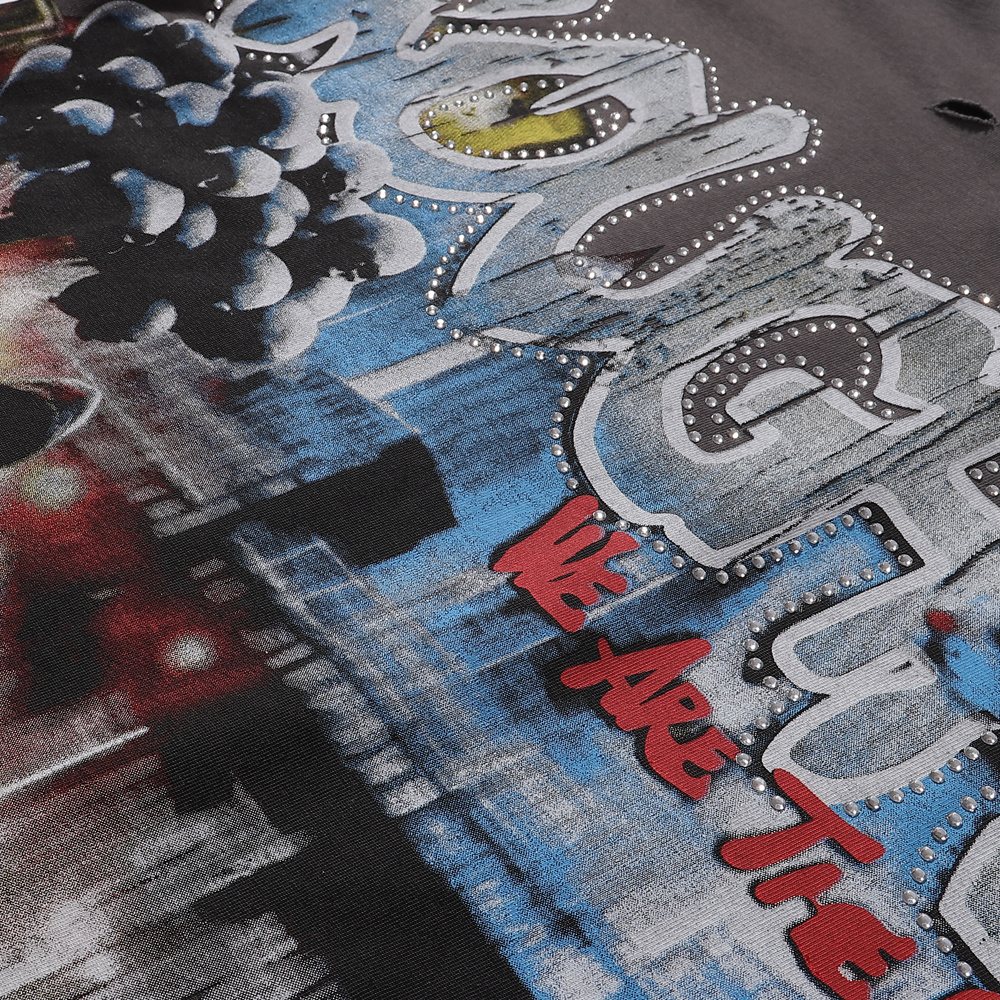 Rough Play Dark Gray Skull City Graphic T-Shirt ¡ª detail