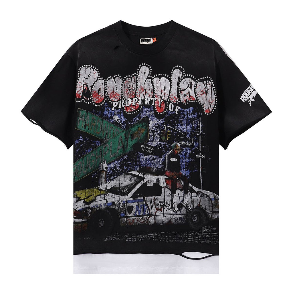Rough Play Pink Police Car Rhinestone Short-Sleeve T-Shirt ¡ª hero