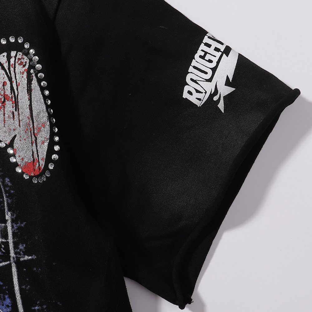 Rough Play Pink Police Car Rhinestone Short-Sleeve T-Shirt ¡ª detail