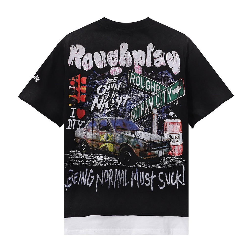 Rough Play Pink Police Car Rhinestone Short-Sleeve T-Shirt ¡ª back