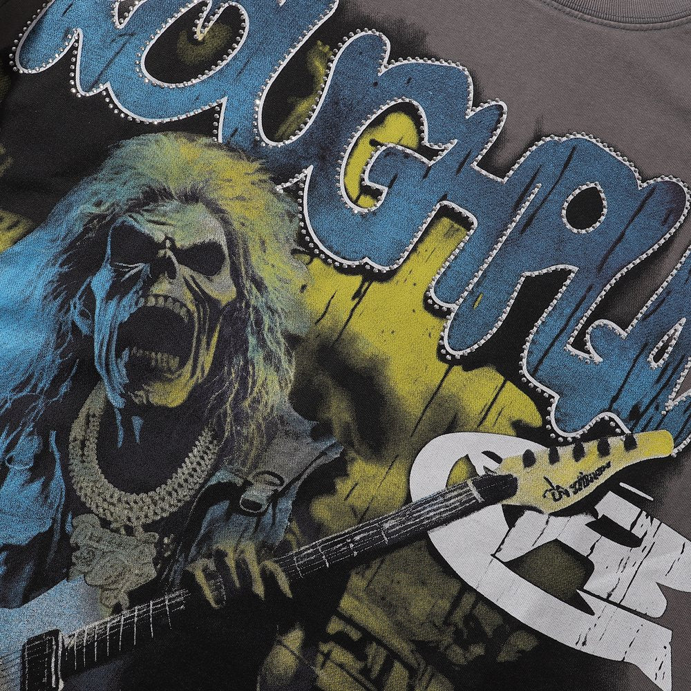 Rough Play Rock Skull Rhinestone Graphic Short-Sleeve T-Shirt ¡ª detail