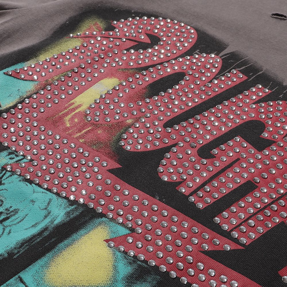Rough Play Green Mask Dice Rhinestone Graphic T-Shirt ¡ª detail
