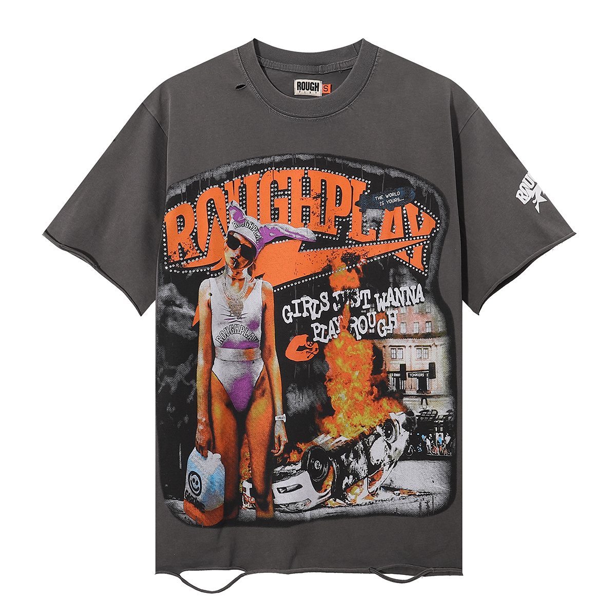 Rough Play Bunny Car Rhinestone Distressed T-Shirt ¡ª hero