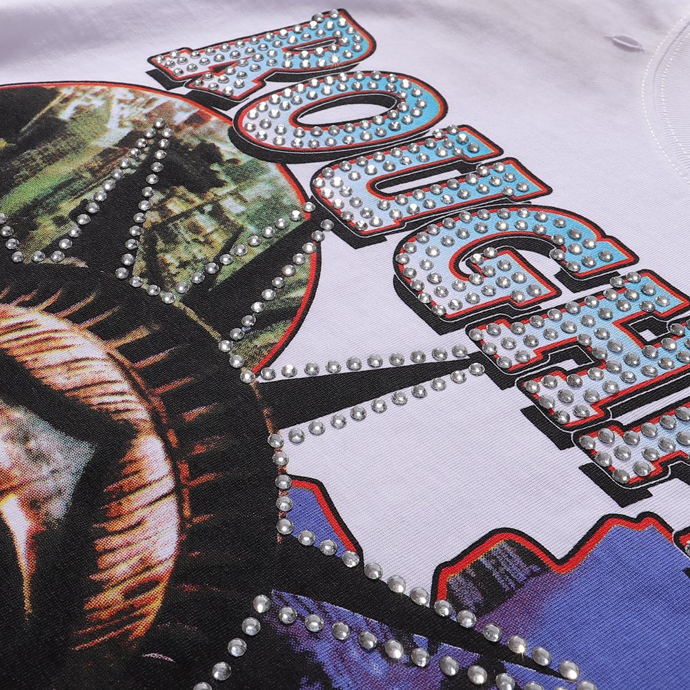 Rough Play Statue of Liberty Rhinestone Graphic T-Shirt ¡ª detail