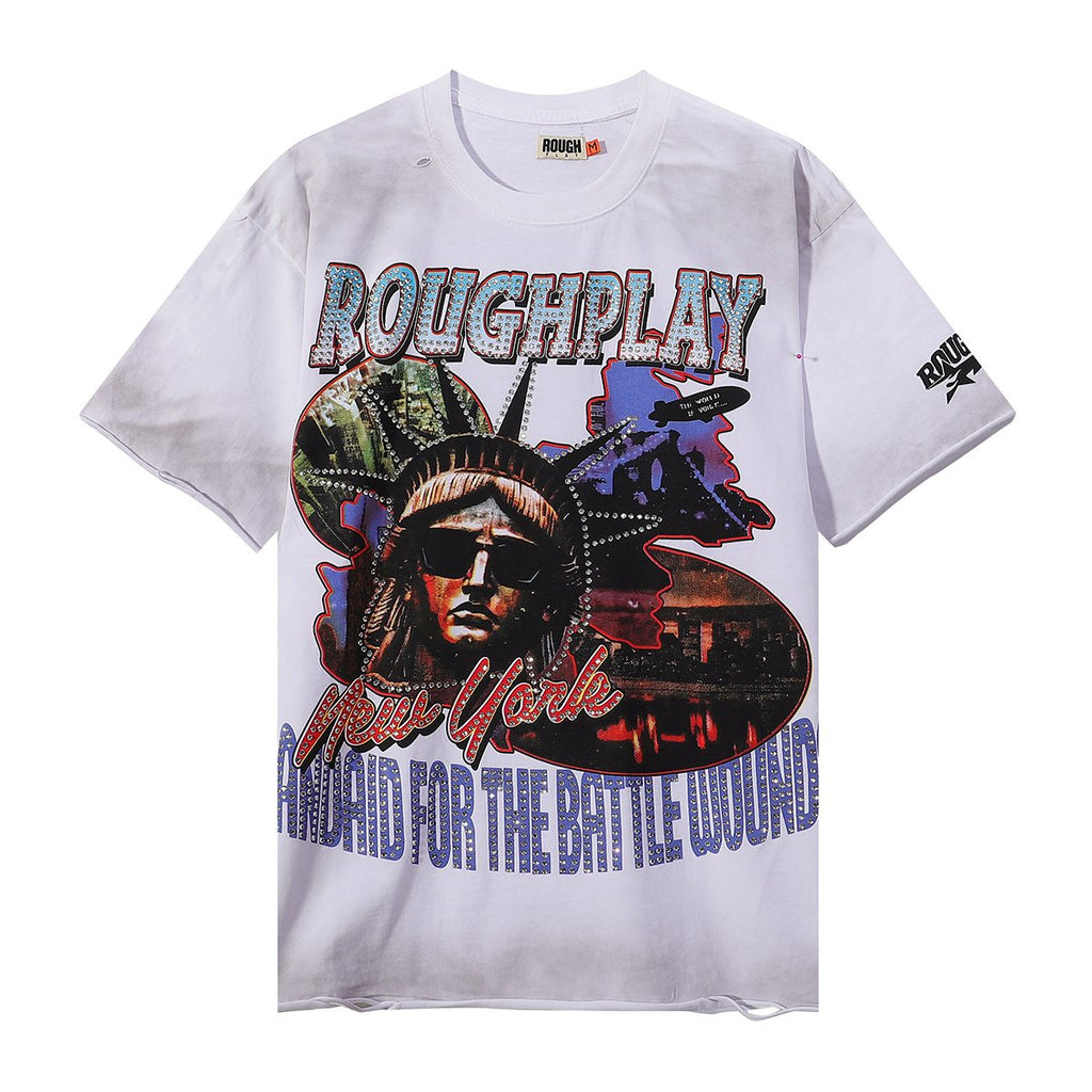 Rough Play Statue of Liberty Rhinestone Graphic T-Shirt ¡ª hero