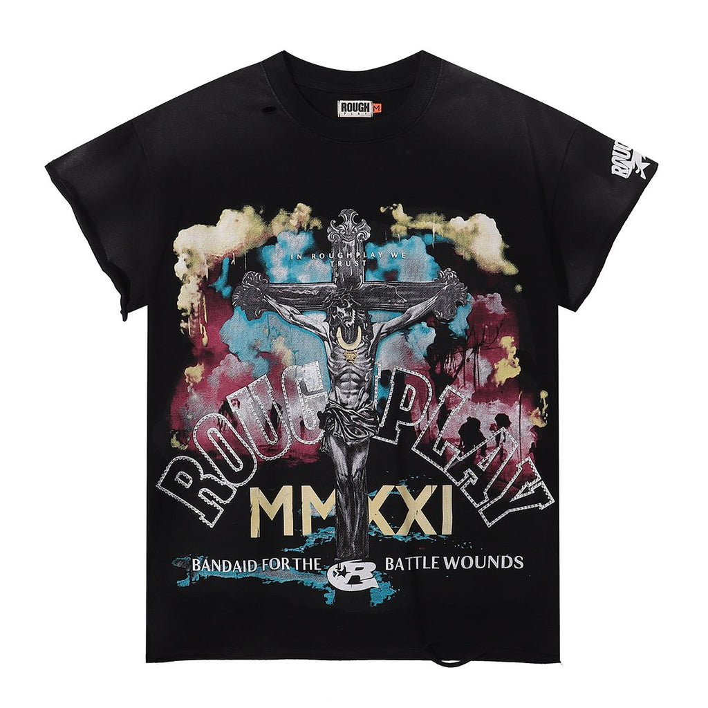 Rough Play Skeleton Cross Rhinestone Sleeveless T-Shirt ¡ª hero
