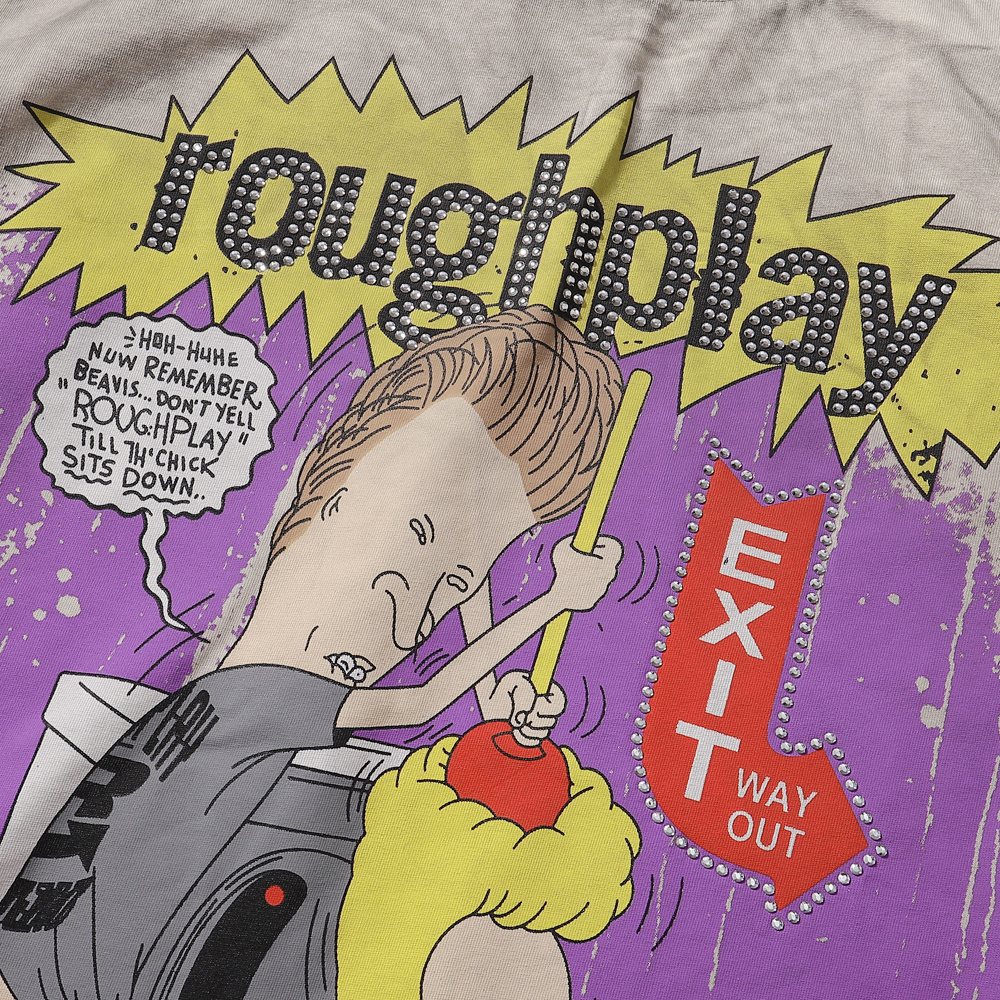Rough Play Rhinestone Cartoon Graphic Distressed T-Shirt ¡ª detail