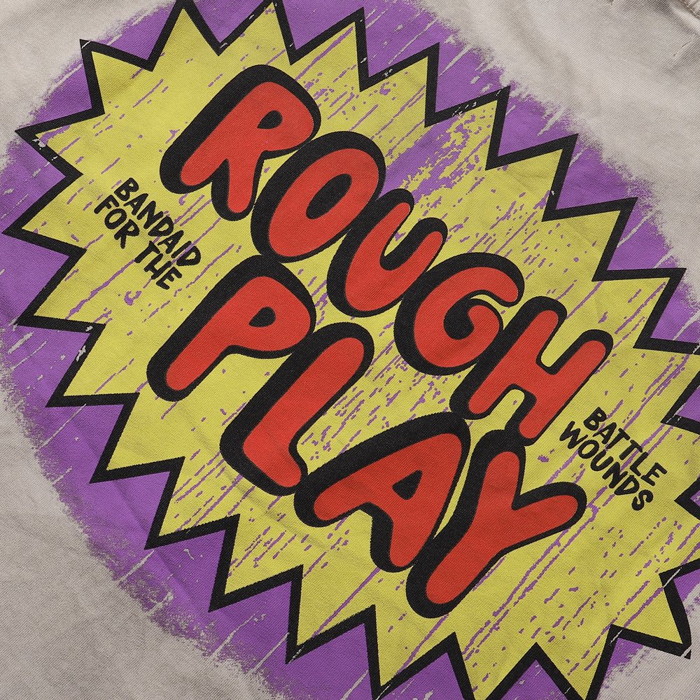 Rough Play Rhinestone Cartoon Graphic Distressed T-Shirt ¡ª detail