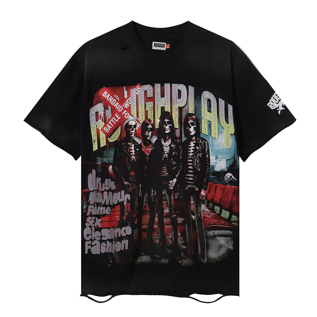 Rough Play Skeleton Rhinestone Distressed T-Shirt ¡ª hero
