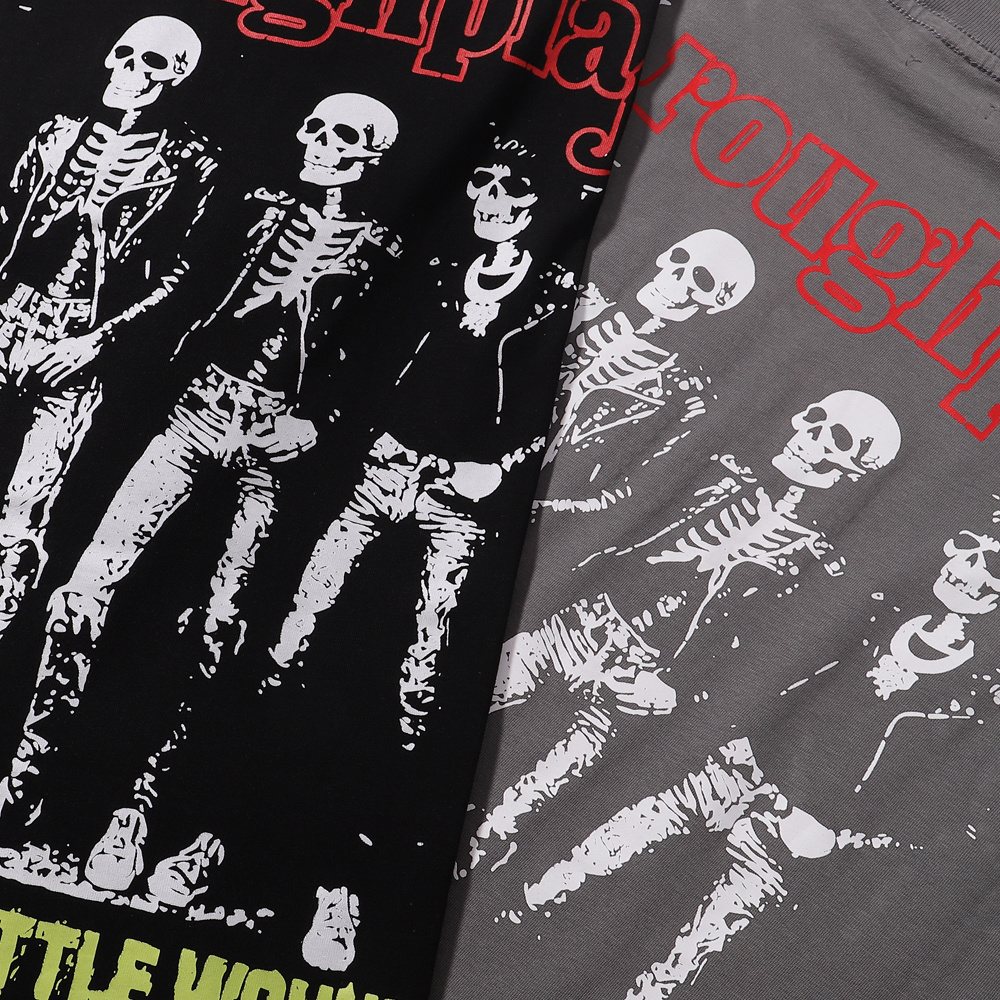 Rough Play Skeleton Rhinestone Distressed T-Shirt ¡ª detail