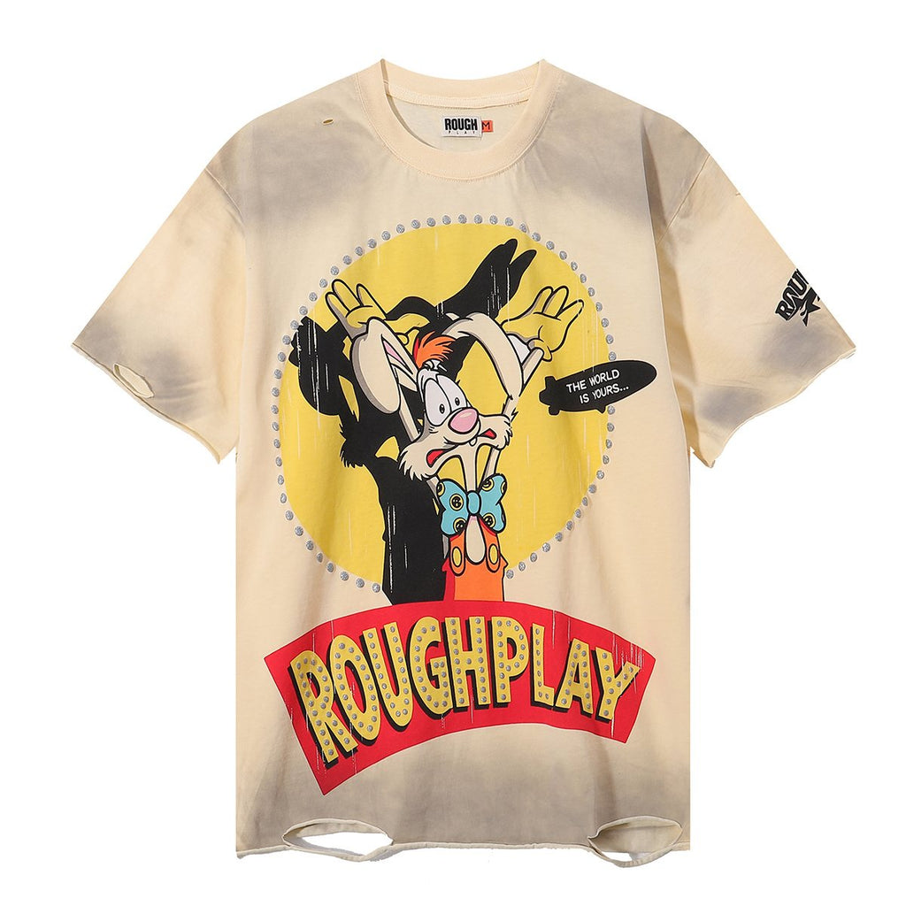 Rough Play Rabbit Graphic Distressed T-Shirt ¡ª hero