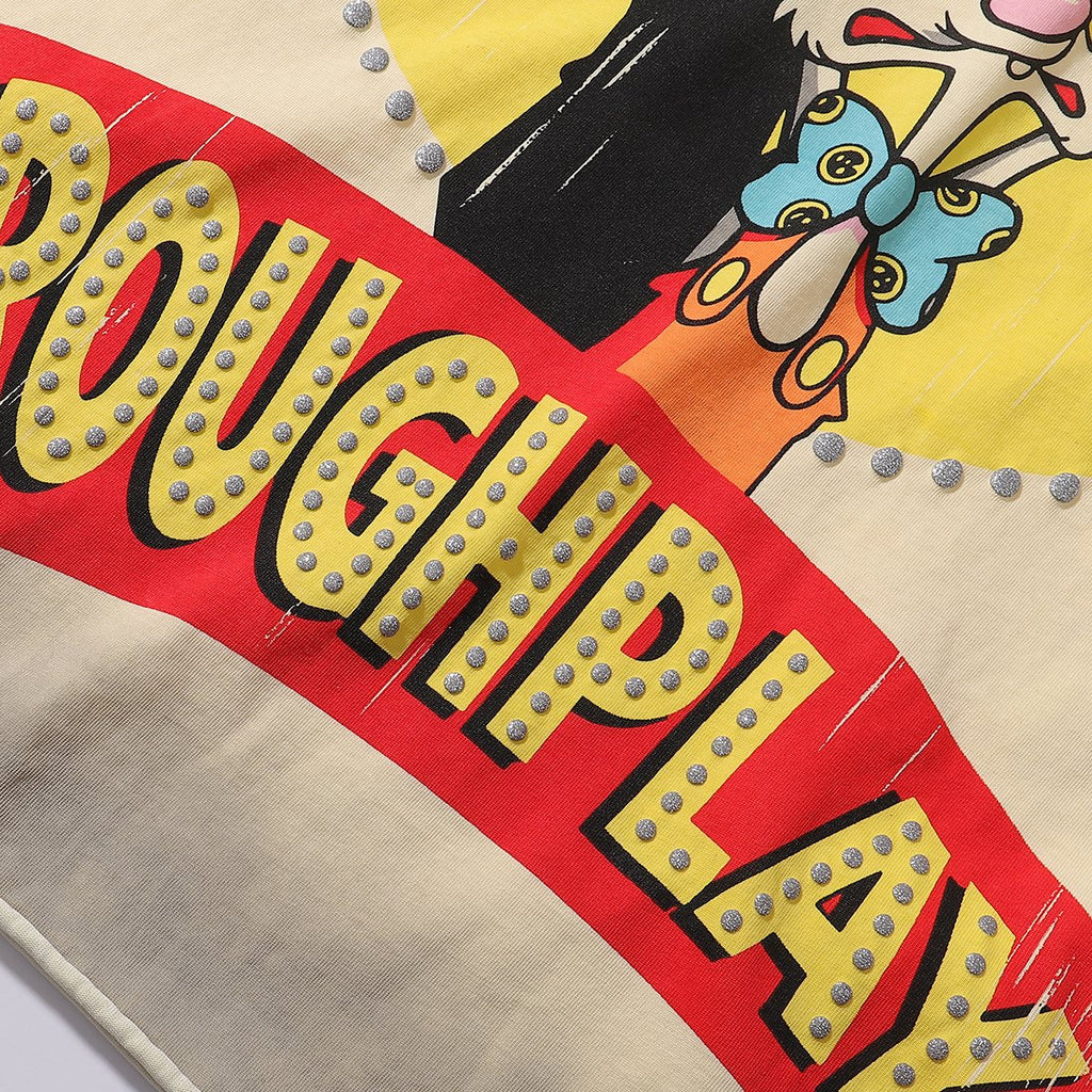 Rough Play Rabbit Graphic Distressed T-Shirt ¡ª detail