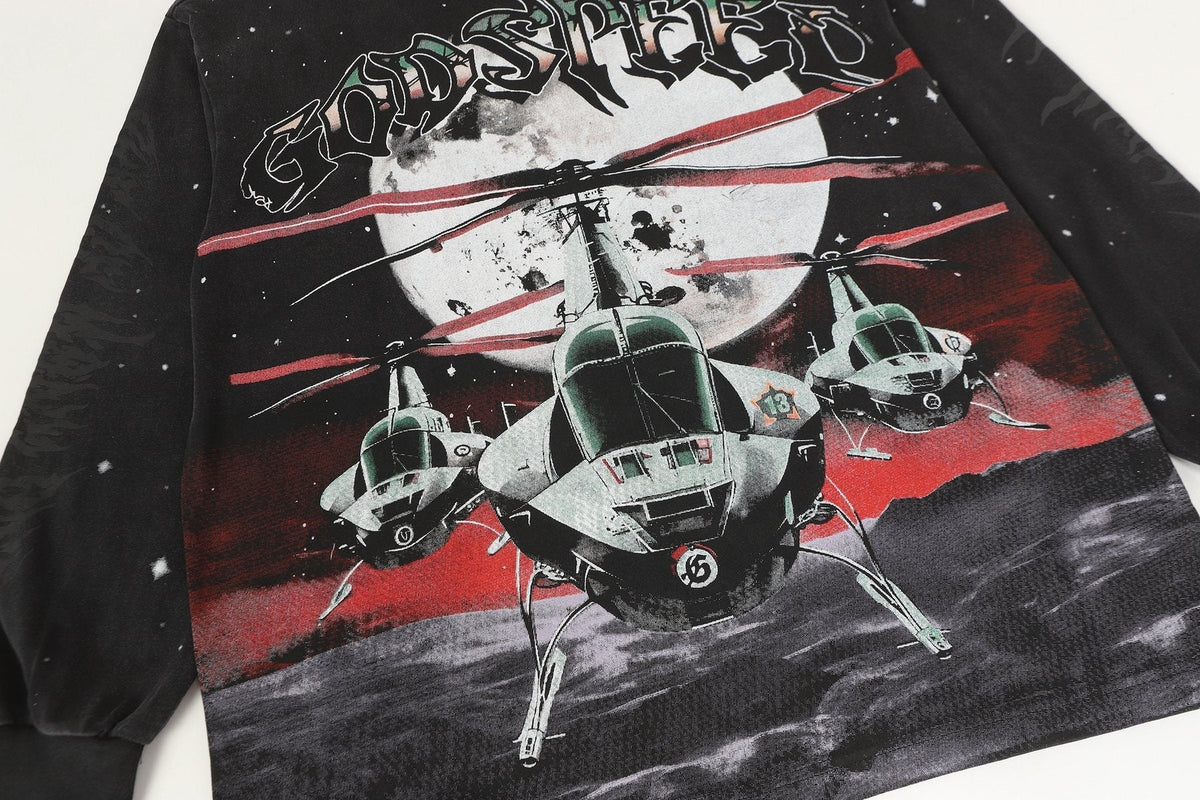 Godspeed Washed Black Rock Graphic Long-Sleeve T-Shirt ¡ª detail