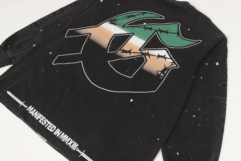 Godspeed Washed Black Rock Graphic Long-Sleeve T-Shirt ¡ª detail